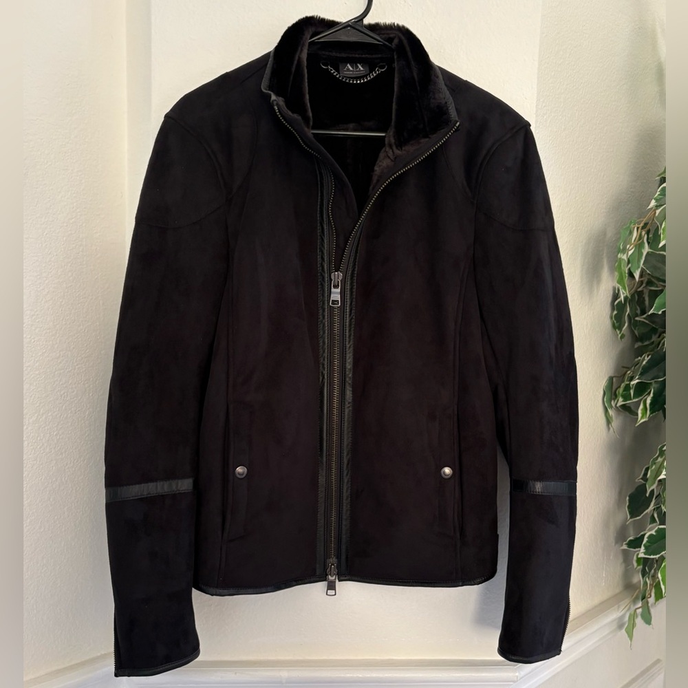 Armani Exchange Black Faux Suede Leather Jacket
